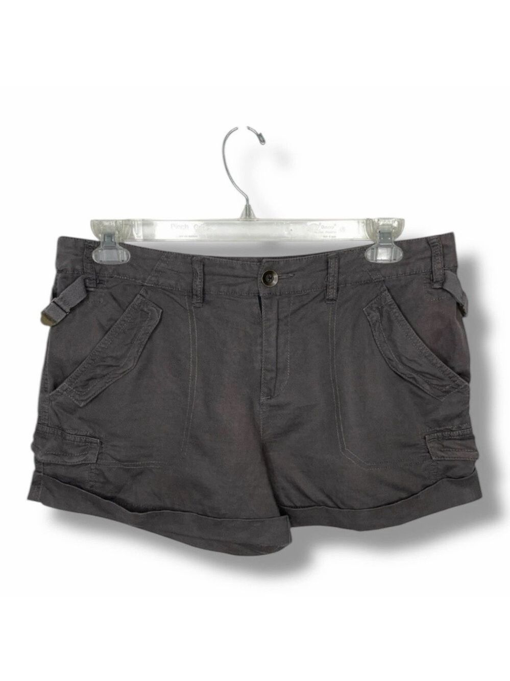 Free People Charcoal Gray Linen Blend Cargo Shorts Adjustable Tabs Size 12